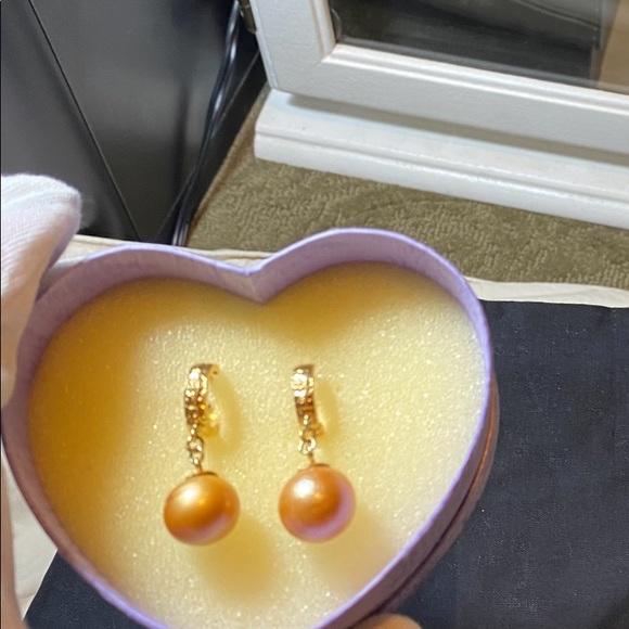 ♥️ SALE✅  SOUTH SEA GOLDEN PEARL IN 18 karats GOLD DANGLING EARRINGS ♥️ - Picture 5 of 10